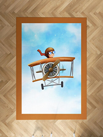 MEKTA HOME BEBEK VE ÇOCUK ODASI Uçak ve Küçük Pilot Desenli Halı