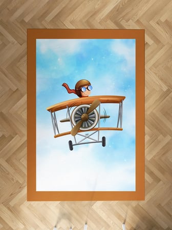 MEKTA HOME BEBEK VE ÇOCUK ODASI Uçak ve Küçük Pilot Desenli Halı