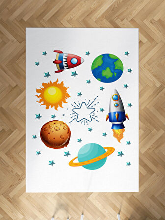 MEKTA HOME BEBEK VE ÇOCUK ODASI Gezegen ve Space X Desenli Halı