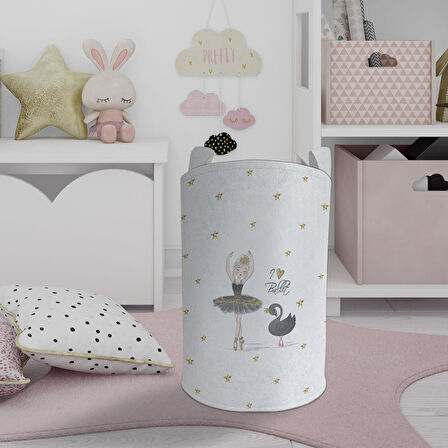 MEKTA HOME BEBEK VE ÇOCUK ODASI Balerin Kız ve Kuğu Desenli Oyuncak Sepeti