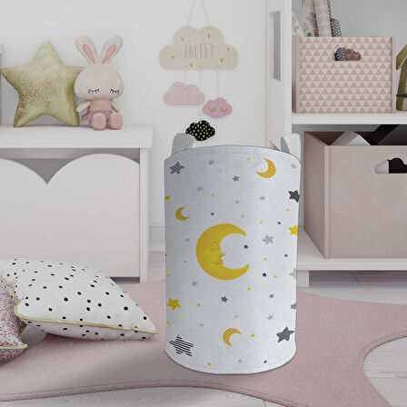 MEKTA HOME BEBEK VE ÇOCUK ODASI Ay ve Yıldız Desenli Oyuncak Sepeti