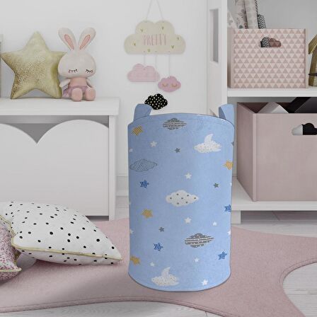 MEKTA HOME BEBEK VE ÇOCUK ODASI Bulut ve Yıldız Desenli Oyuncak Sepeti