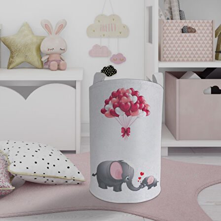 MEKTA HOME BEBEK VE ÇOCUK ODASI Fil ve Kalp Desenli Oyuncak Sepeti
