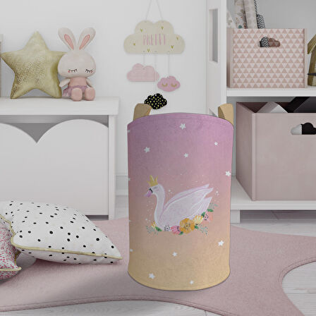 MEKTA HOME BEBEK VE ÇOCUK ODASI Çiçekli Kuğu Desenli Oyuncak Sepeti
