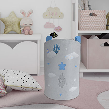 MEKTA HOME BEBEK VE ÇOCUK ODASI Mavi Yıldızlı Fil Desenli Oyuncak Sepeti