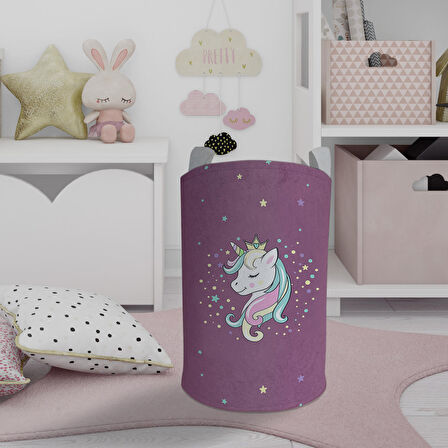 MEKTA HOME BEBEK VE ÇOCUK ODASI Renkli Unicorn Desenli Mor Oyuncak Sepeti