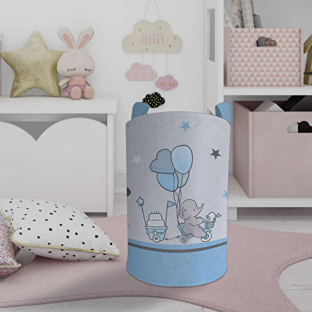 MEKTA HOME BEBEK VE ÇOCUK ODASI Bisikletli Fil Desenli Oyuncak Sepeti