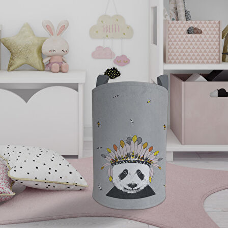 MEKTA HOME BEBEK VE ÇOCUK ODASI Kızılderili Panda Desenli Oyuncak Sepeti