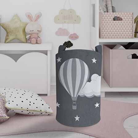 MEKTA HOME BEBEK VE ÇOCUK ODASI Bulutlu Yıldız ve Uçan Balon Desenli Oyuncak Sepeti
