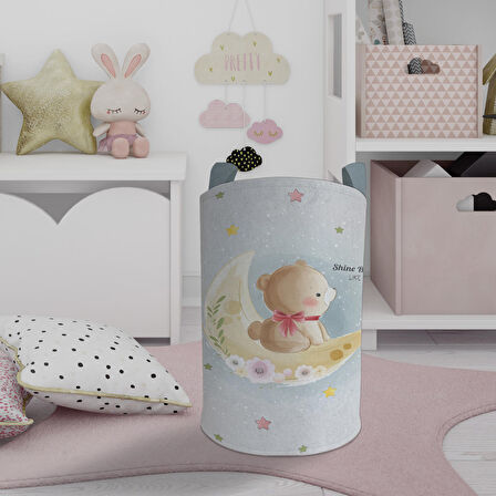 MEKTA HOME BEBEK VE ÇOCUK ODASI Ay ve Ayı Desenli Oyuncak Sepeti