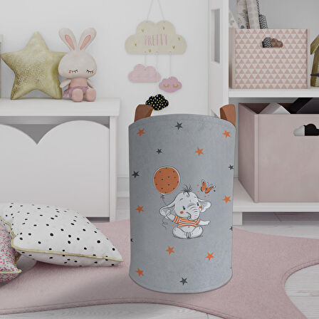MEKTA HOME BEBEK VE ÇOCUK ODASI Turncu Filli Balon Desenli Oyuncak Sepeti