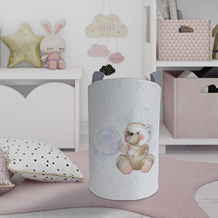 MEKTA HOME BEBEK VE ÇOCUK ODASI Balon Çıkaran Ayıcık Desenli Oyuncak Sepeti