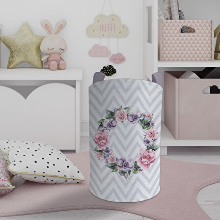 MEKTA HOME BEBEK VE ÇOCUK ODASI Çiçekli Zikzak Desenli Oyuncak Sepeti