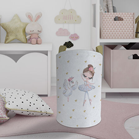 MEKTA HOME BEBEK VE ÇOCUK ODASI Balerin Kız ve Kuğu Desenli Oyuncak Sepeti