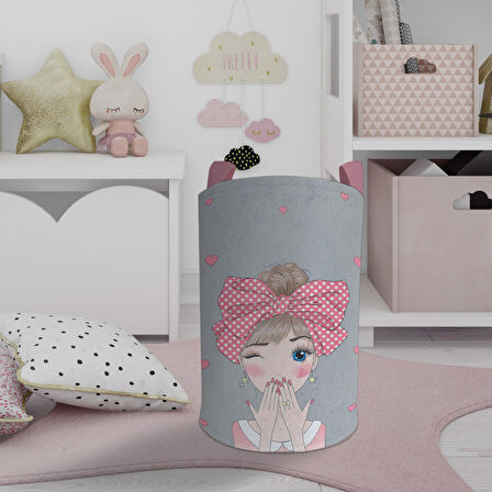 MEKTA HOME BEBEK VE ÇOCUK ODASI Fiyonklu Kız Desenli Oyuncak Sepeti