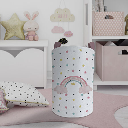 MEKTA HOME BEBEK VE ÇOCUK ODASI Yıldızlı ve Seksek Desenli Oyuncak Sepeti