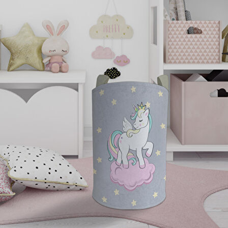 MEKTA HOME BEBEK VE ÇOCUK ODASI Seksekli Unicorn Desenli Oyuncak Sepeti