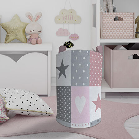 MEKTA HOME BEBEK VE ÇOCUK ODASI Soft Yıldız ve Kalp Desenli Oyuncak Sepeti