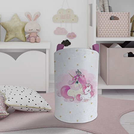 MEKTA HOME BEBEK VE ÇOCUK ODASI Yıldızlı Unicorn Desenli Oyuncak Sepeti 