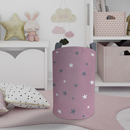 MEKTA HOME BEBEK VE ÇOCUK ODASI Büyük Pembe Yıldız Desenli Oyuncak Sepeti