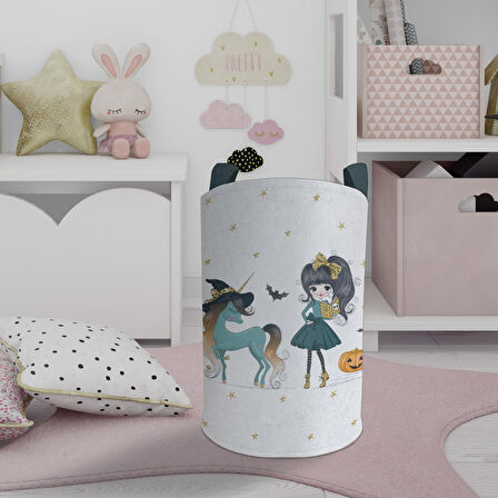 MEKTA HOME BEBEK VE ÇOCUK ODASI Bal Kabaklı Unicorn Desenli Oyuncak Sepeti