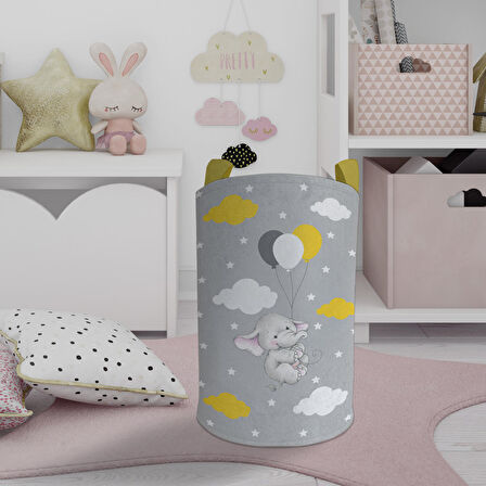 MEKTA HOME BEBEK VE ÇOCUK ODASI Tatlı Fil ve 3 Balon Desenli Oyuncak Sepeti