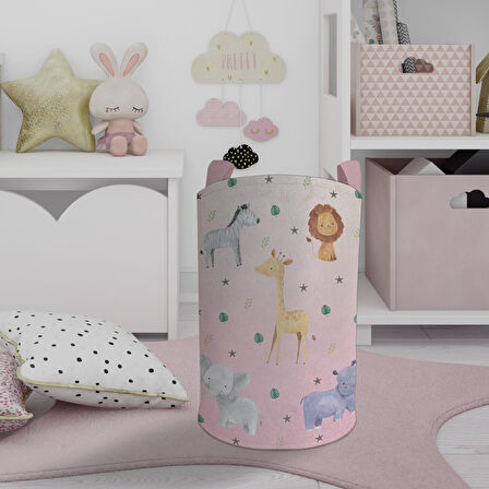 MEKTA HOME BEBEK VE ÇOCUK ODASI Safari Desenli Pembe Oyuncak Sepeti