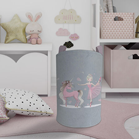 MEKTA HOME BEBEK VE ÇOCUK ODASI Pembe Unicorn ve Kız Desenli Oyuncak Sepeti