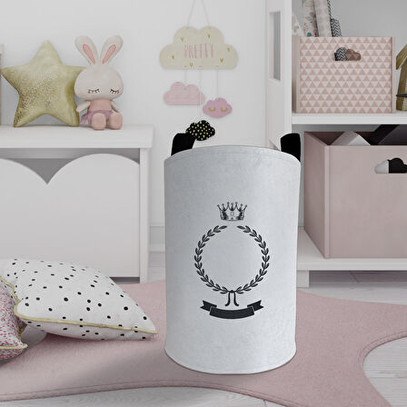 MEKTA HOME BEBEK VE ÇOCUK ODASI Kral Taçlı ve Çelenk Desenli Oyuncak Sepeti 