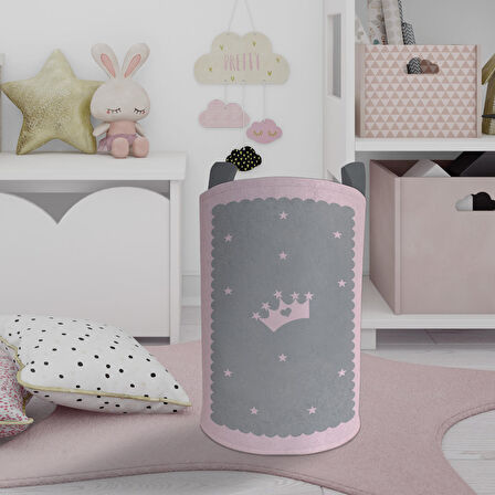 MEKTA HOME BEBEK VE ÇOCUK ODASI Taç Yıldız Desenli Çerçeveli Oyuncak Sepeti
