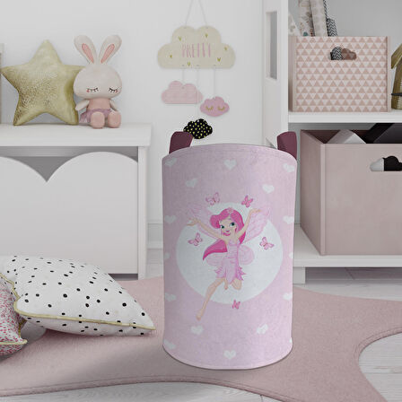 MEKTA HOME BEBEK VE ÇOCUK ODASI Uçan Peri Kızı ve Kalp Desenli Oyuncak Sepeti 