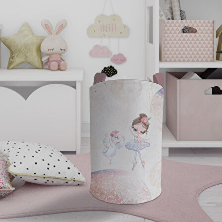MEKTA HOME BEBEK VE ÇOCUK ODASI Kuğu ve Balerin Desenli Oyuncak Sepeti