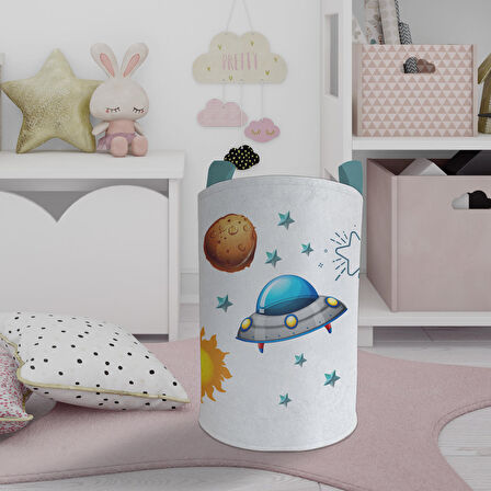 MEKTA HOME BEBEK VE ÇOCUK ODASI Gezegen ve Space X Desenli Oyuncak Sepeti