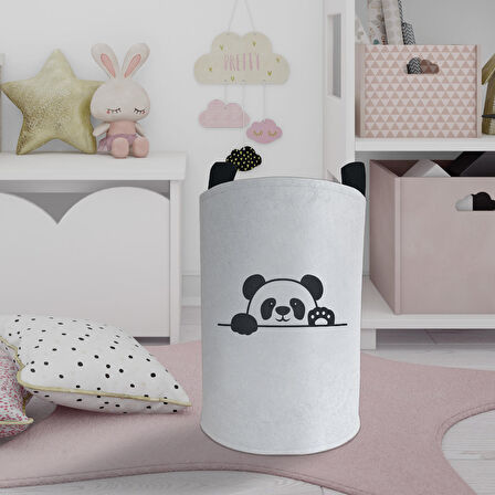 MEKTA HOME BEBEK VE ÇOCUK ODASI El Sallayan Sevimli Panda Desenli Oyuncak Sepeti