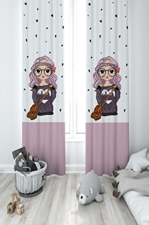 MEKTA HOME BEBEK VE ÇOCUK ODASI Çantalı Kız Desenli 2 Kanat Fon Perde