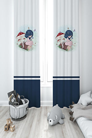 MEKTA HOME BEBEK VE ÇOCUK ODASI Mantar ve Prenses Kız Desenli 2 Kanat Fon Perde