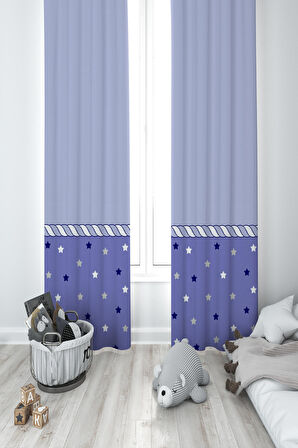 MEKTA HOME BEBEK VE ÇOCUK ODASI Yıldızlı ve Halat Desenli 2 Kanat Fon Perde