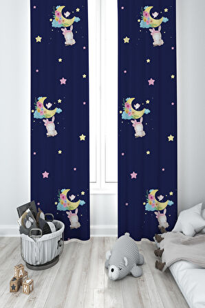 MEKTA HOME BEBEK VE ÇOCUK ODASI Ayda Sallanan Sevimli Hayvan Desenli 2 Kanat Fon Perde