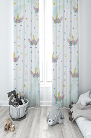 MEKTA HOME BEBEK VE ÇOCUK ODASI Çiçekli Yıldız Desenli 2 Kanat Fon Perde