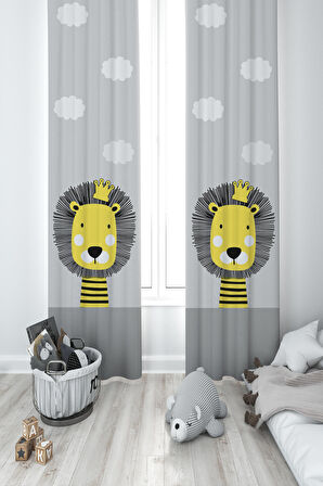 MEKTA HOME BEBEK VE ÇOCUK ODASI Aslan Desenli 2 Kanat Fon Perde