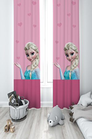 MEKTA HOME BEBEK VE ÇOCUK ODASI Pembe Elsa Desenli 2 Kanat Fon Perde