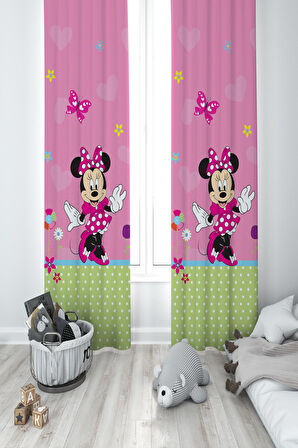 MEKTA HOME BEBEK VE ÇOCUK ODASI Minnie Maus Desenli 2 Kanat Fon Perde