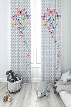 MEKTA HOME BEBEK VE ÇOCUK ODASI Kelebek Desenli 2 Kanat Fon Perde