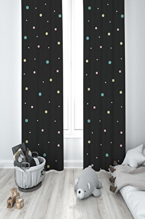 MEKTA HOME BEBEK VE ÇOCUK ODASI Tavşan ve Seksek Desenli 2 Kanat Fon Perde