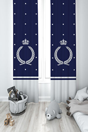 MEKTA HOME BEBEK VE ÇOCUK ODASI Çelenk Taç Desenli 2 Kanat Fon Perde