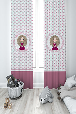 MEKTA HOME BEBEK VE ÇOCUK ODASI Kıvırcık Saçlı Prenses Kız Deseli 2 Kanat Fon Perde