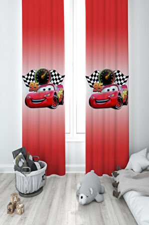 MEKTA HOME BEBEK VE ÇOCUK ODASI McQueen Desenli 2 Kanat Fon Perde