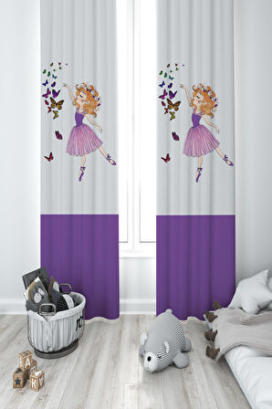 MEKTA HOME BEBEK VE ÇOCUK ODASI Kelebekli Prenses Kız Desenli 2 Kanat Fon Perde