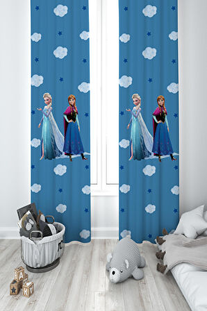 MEKTA HOME BEBEK VE ÇOCUK ODASI Seksekli ve Elsa Anna Desenli 2 Kanat Fon Perde