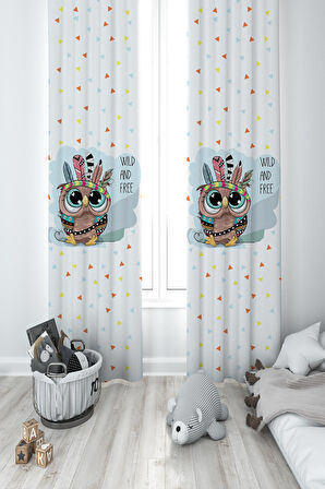 MEKTA HOME BEBEK VE ÇOCUK ODASI Baykuş Desenli 2 Kanat Fon Perde